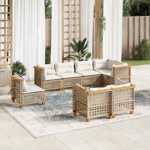 vidaXL 8-delige Loungeset met kussens poly rattan beige