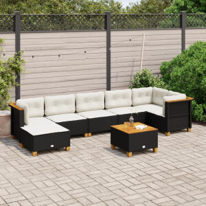 vidaXL 8-delige Loungeset met kussens poly rattan zwart
