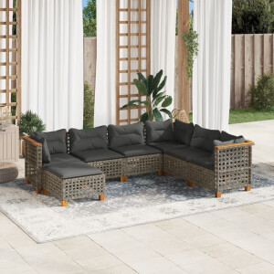 vidaXL 7-delige Loungeset met kussens poly rattan grijs