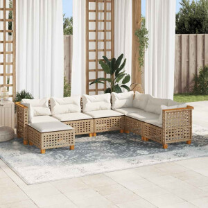 vidaXL 7-delige Loungeset met kussens poly rattan beige