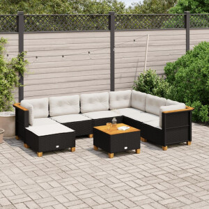 vidaXL 8-delige Loungeset met kussens poly rattan zwart
