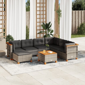 vidaXL 8-delige Loungeset met kussens poly rattan grijs