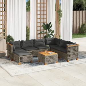 vidaXL 8-delige Loungeset met kussens poly rattan grijs
