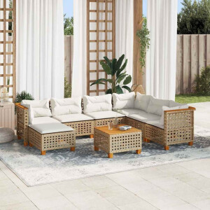 vidaXL 8-delige Loungeset met kussens poly rattan beige