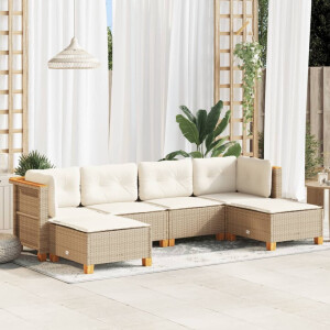 vidaXL 6-delige Loungeset met kussens poly rattan beige