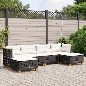 vidaXL 6-delige Loungeset met kussens poly rattan zwart
