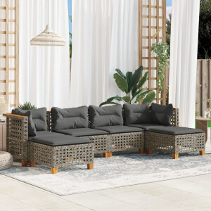 vidaXL 6-delige Loungeset met kussens poly rattan grijs