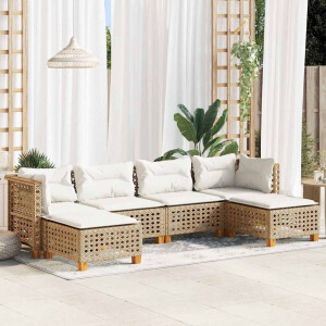 vidaXL 6-delige Loungeset met kussens poly rattan beige