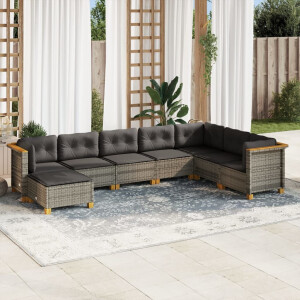 vidaXL 8-delige Loungeset met kussens poly rattan grijs