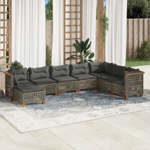vidaXL 8-delige Loungeset met kussens poly rattan grijs