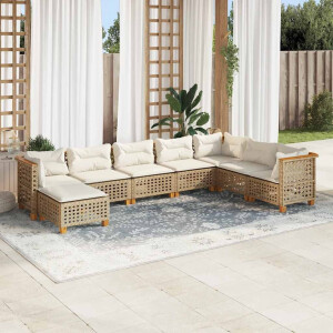 vidaXL 8-delige Loungeset met kussens poly rattan beige