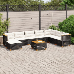 vidaXL 9-delige Loungeset met kussens poly rattan zwart