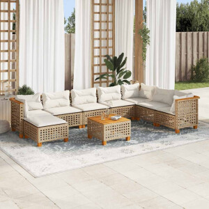 vidaXL 9-delige Loungeset met kussens poly rattan beige