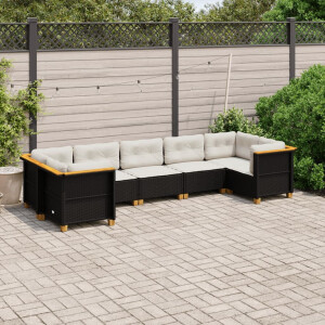 vidaXL 7-delige Loungeset met kussens poly rattan zwart