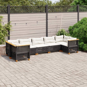 vidaXL 7-delige Loungeset met kussens poly rattan zwart