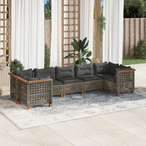 vidaXL 7-delige Loungeset met kussens poly rattan grijs