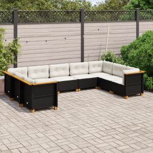 vidaXL 9-delige Loungeset met kussens poly rattan zwart