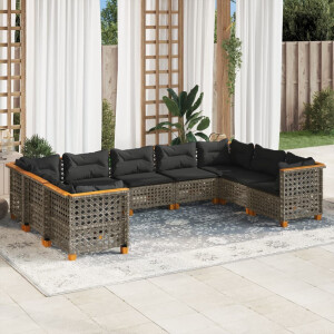 vidaXL 9-delige Loungeset met kussens poly rattan grijs