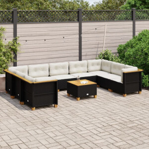 vidaXL 10-delige Loungeset met kussens poly rattan zwart
