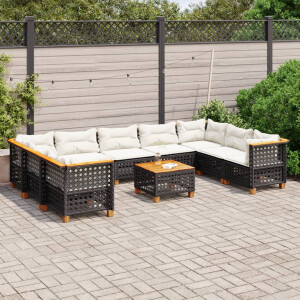 vidaXL 10-delige Loungeset met kussens poly rattan zwart