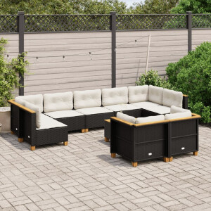 vidaXL 10-delige Loungeset met kussens poly rattan zwart