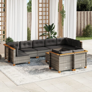 vidaXL 10-delige Loungeset met kussens poly rattan grijs