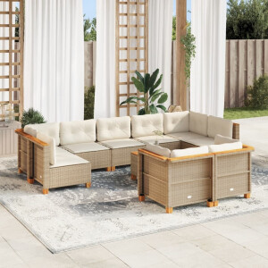 vidaXL 10-delige Loungeset met kussens poly rattan beige