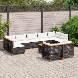 vidaXL 10-delige Loungeset met kussens poly rattan zwart