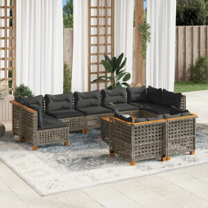 vidaXL 10-delige Loungeset met kussens poly rattan grijs