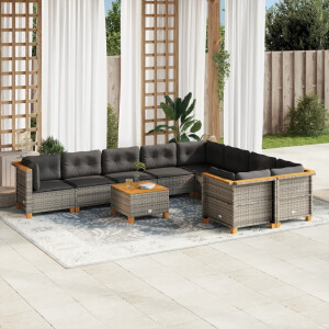 vidaXL 10-delige Loungeset met kussens poly rattan grijs