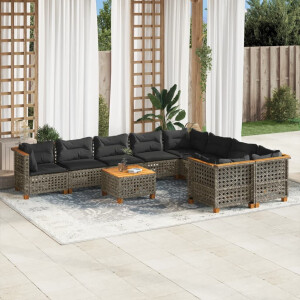 vidaXL 10-delige Loungeset met kussens poly rattan grijs