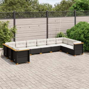 vidaXL 10-delige Loungeset met kussens poly rattan zwart