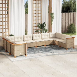 vidaXL 10-delige Loungeset met kussens poly rattan beige