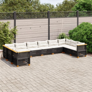 vidaXL 10-delige Loungeset met kussens poly rattan zwart