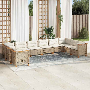 vidaXL 10-delige Loungeset met kussens poly rattan beige