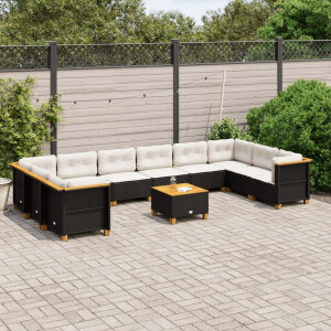 vidaXL 11-delige Loungeset met kussens poly rattan zwart