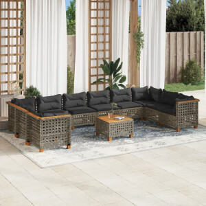 vidaXL 11-delige Loungeset met kussens poly rattan grijs