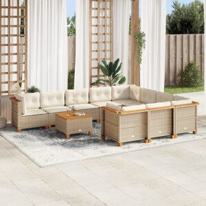 vidaXL 11-delige Tuinset met kussens poly rattan beige