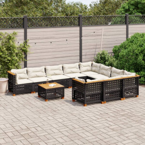vidaXL 11-delige Loungeset met kussens poly rattan zwart