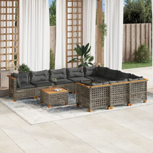 vidaXL 11-delige Loungeset met kussens poly rattan grijs