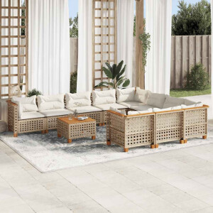 vidaXL 11-delige Tuinset met kussens poly rattan beige