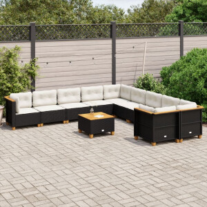 vidaXL 11-delige Loungeset met kussens poly rattan zwart