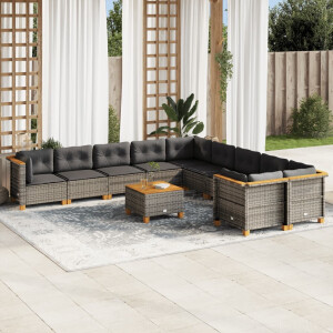 vidaXL 11-delige Loungeset met kussens poly rattan grijs