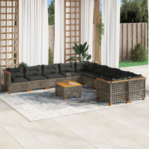 vidaXL 11-delige Loungeset met kussens poly rattan grijs
