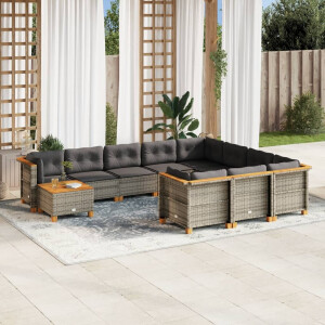 vidaXL 11-delige Loungeset met kussens poly rattan grijs