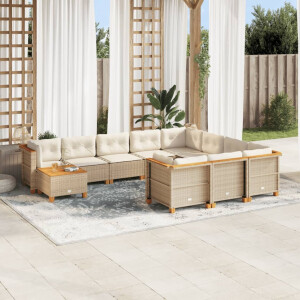 vidaXL 11-delige Tuinset met kussens poly rattan beige
