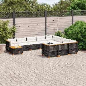 vidaXL 11-delige Loungeset met kussens poly rattan zwart