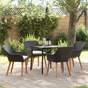 vidaXL Tuin eettafelset met kussen 5 pcs Zwart poly rattan