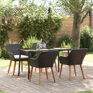 vidaXL Tuin eettafelset met kussen 5 pcs Zwart poly rattan
