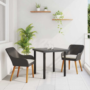 vidaXL Tuin eettafelset met kussen 3 pcs Zwart poly rattan